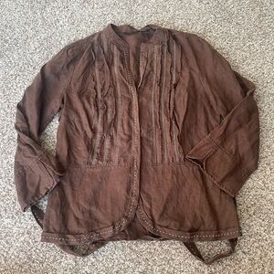 Ecologie Linen Bohemian Tie Back‎ Bell Sleeve Top Brown Small